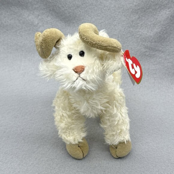Ty Other - Ramsey Lamb Ram Fuzzy Horns Attic Treasures Off White Plushie TY 1993 Posable 6"